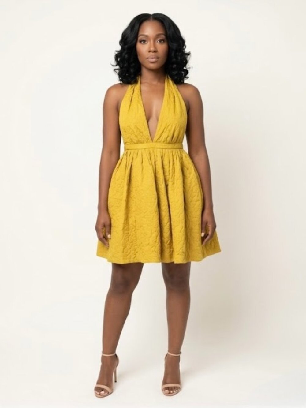 Jean Paul Gaultier for Target Yellow Textured Halter Mini Dress Size 5